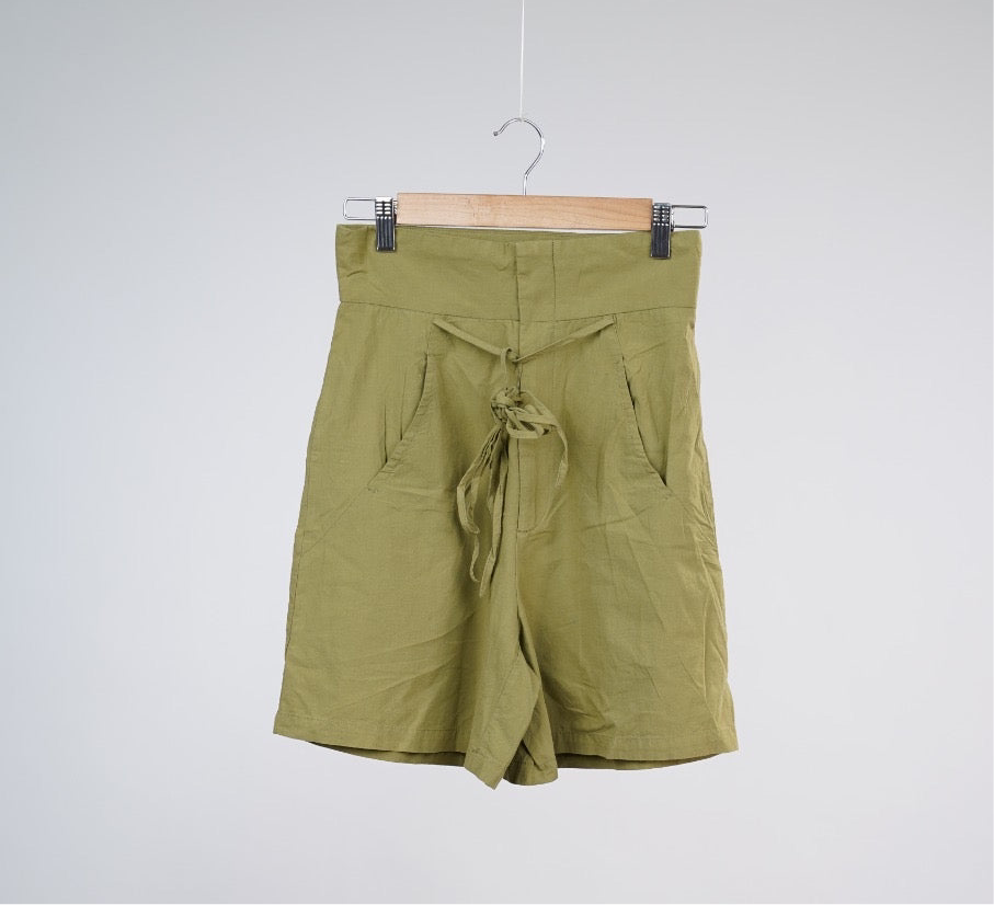 Olive Linen High Waist Shorts