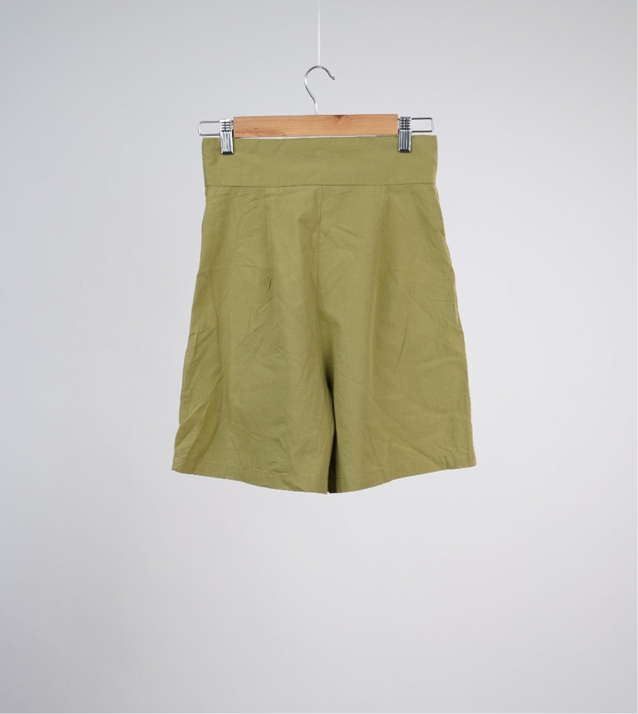 Olive Linen High Waist Shorts