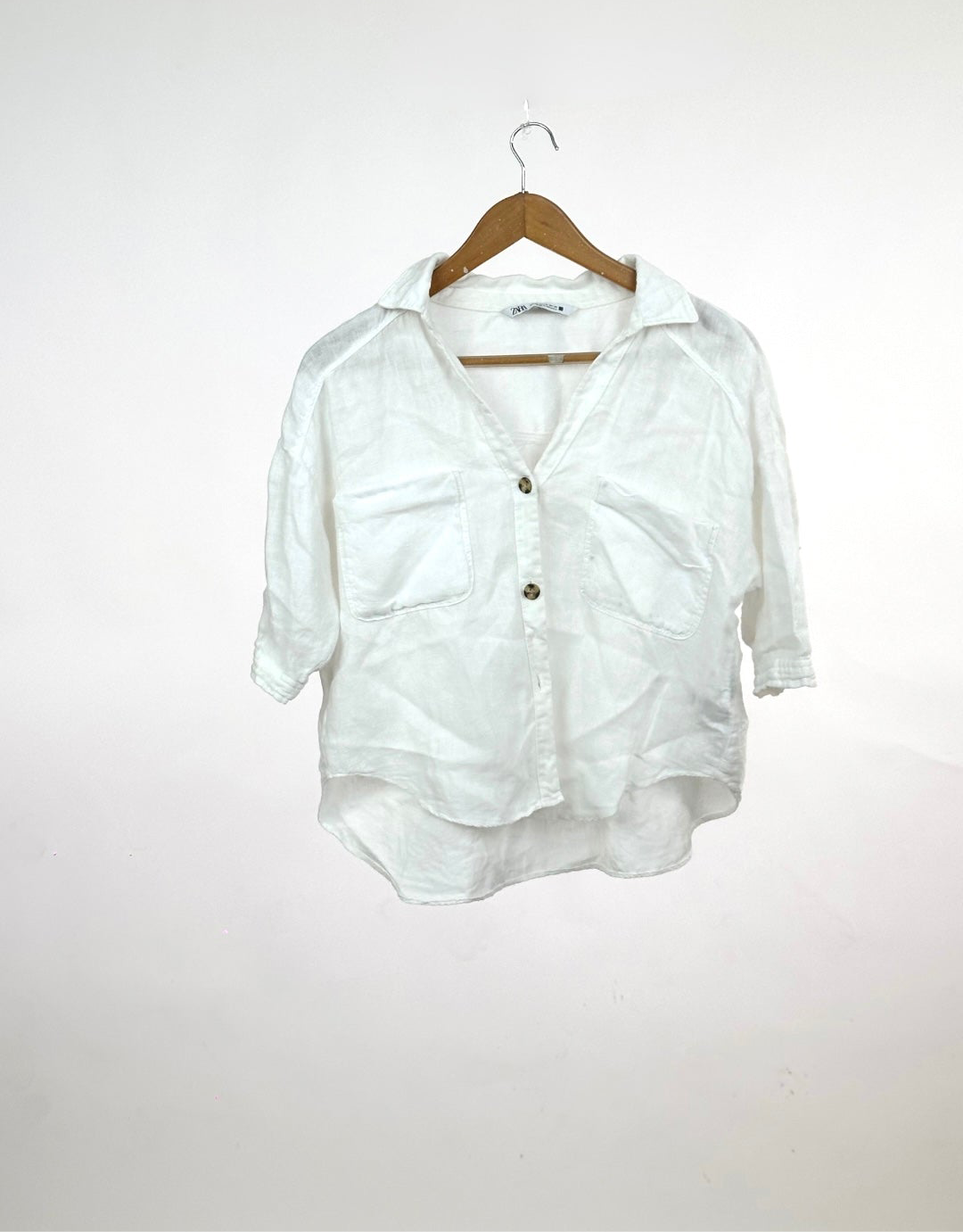 White Zara Short Sleeve Linen Shirt