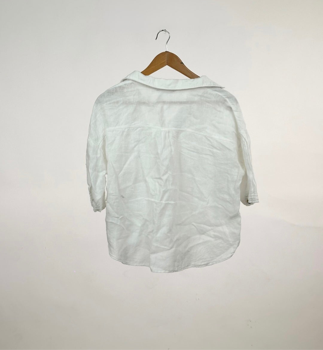 White Zara Short Sleeve Linen Shirt