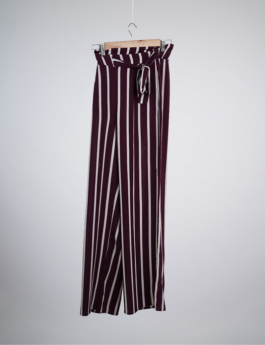 Maroon Striped Wide-Leg Pants
