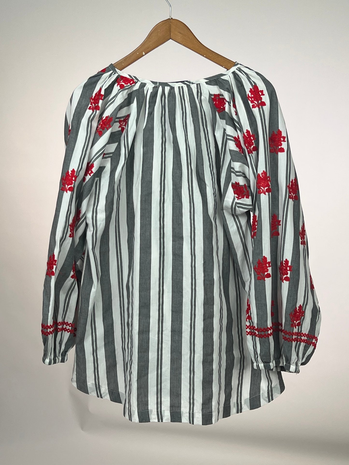 Grey Stripe Embroidered Top