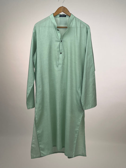 Green Cotton & Silk Kurta
